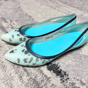 CROCS Womens Rio Ballet Flat Size 9 Leopard Fade Rubber Pointed Slip On Shoe